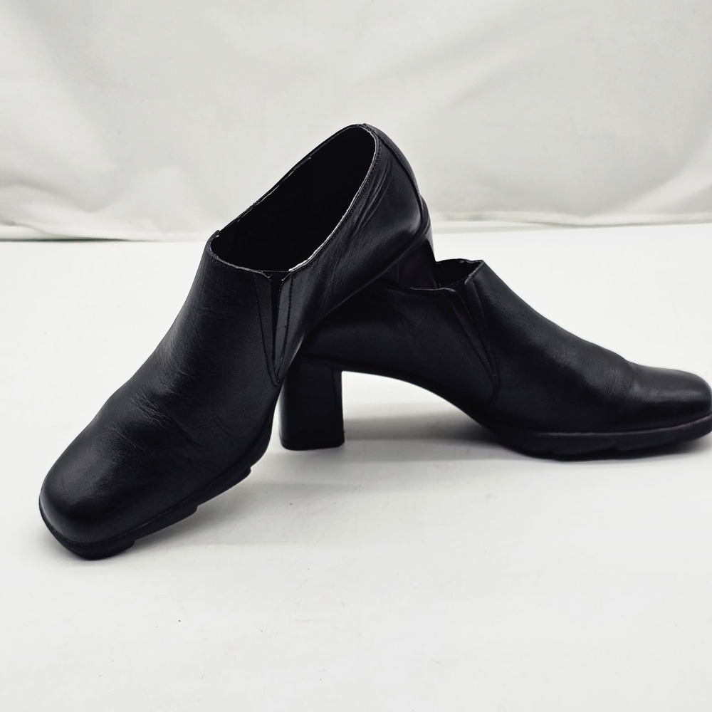Aerosoles Heeled Ankle Boot Women 7.5 B Black Leather Block Heel Square Toe